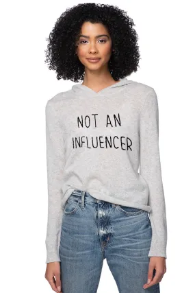 100%  Cashmere Hoodie Sweater| Lt Grey with Embroidery "Not an Influencer"