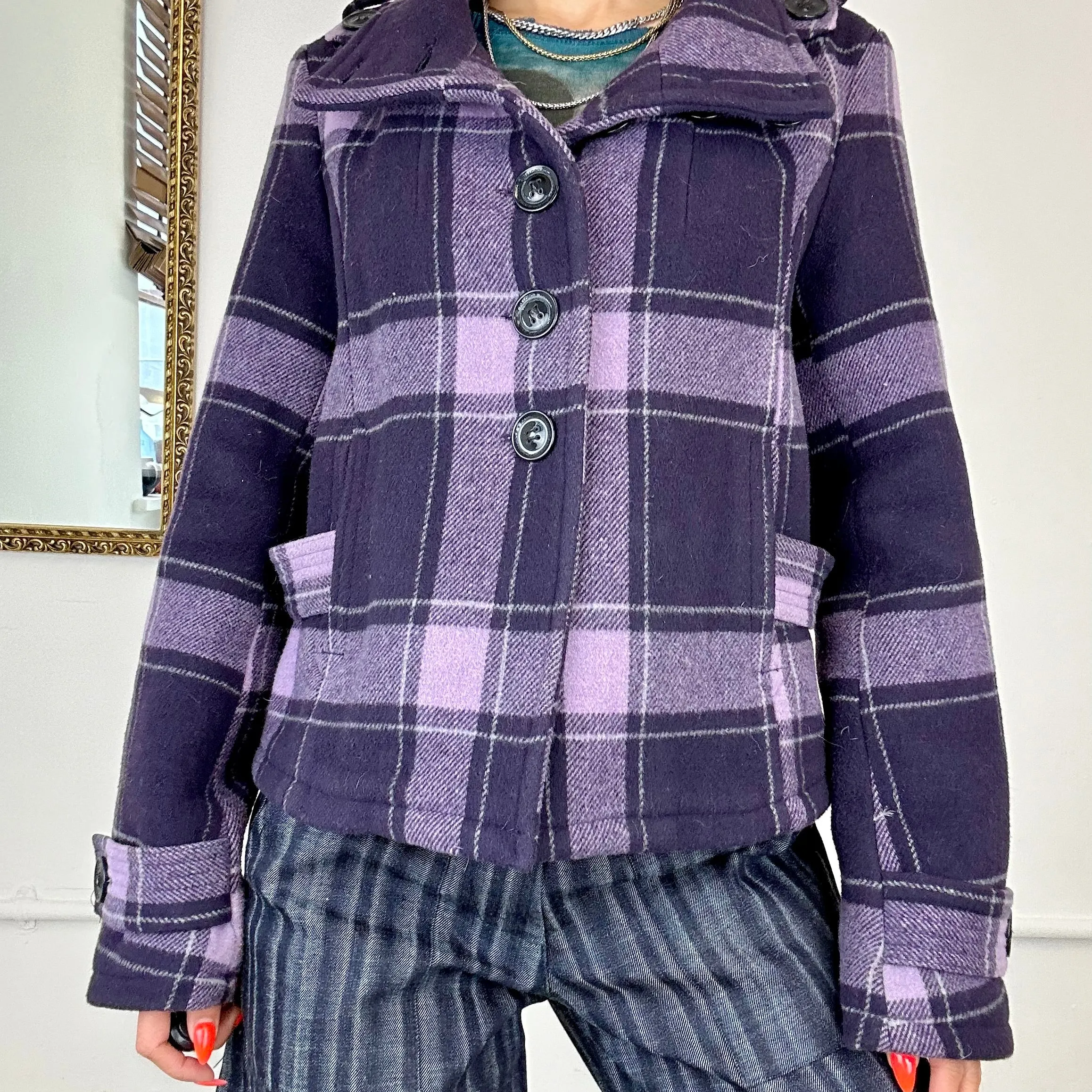 2000s checkered button up coat