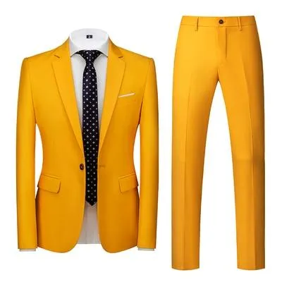 2020 Spring Autumn Fashion New Men's Business Casual Solid Color Suits / Male Two Button Blazers Jacker Coat Trousers Pants