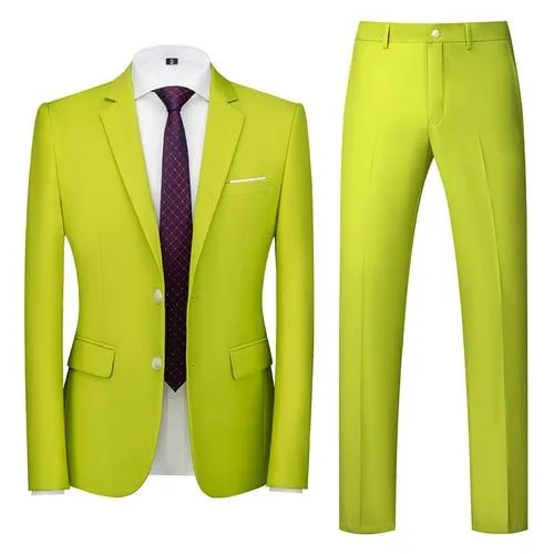 2020 Spring Autumn Fashion New Men's Business Casual Solid Color Suits / Male Two Button Blazers Jacker Coat Trousers Pants