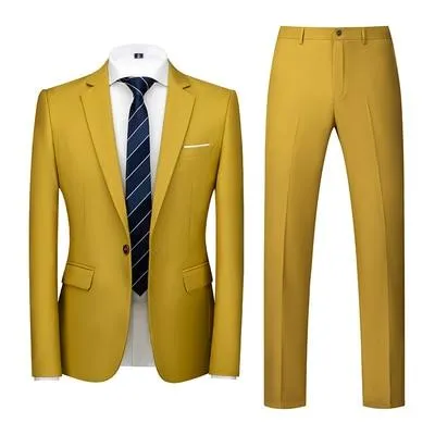 2020 Spring Autumn Fashion New Men's Business Casual Solid Color Suits / Male Two Button Blazers Jacker Coat Trousers Pants