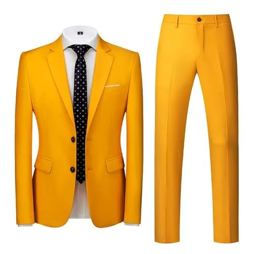 2020 Spring Autumn Fashion New Men's Business Casual Solid Color Suits / Male Two Button Blazers Jacker Coat Trousers Pants