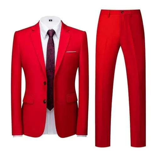 2020 Spring Autumn Fashion New Men's Business Casual Solid Color Suits / Male Two Button Blazers Jacker Coat Trousers Pants