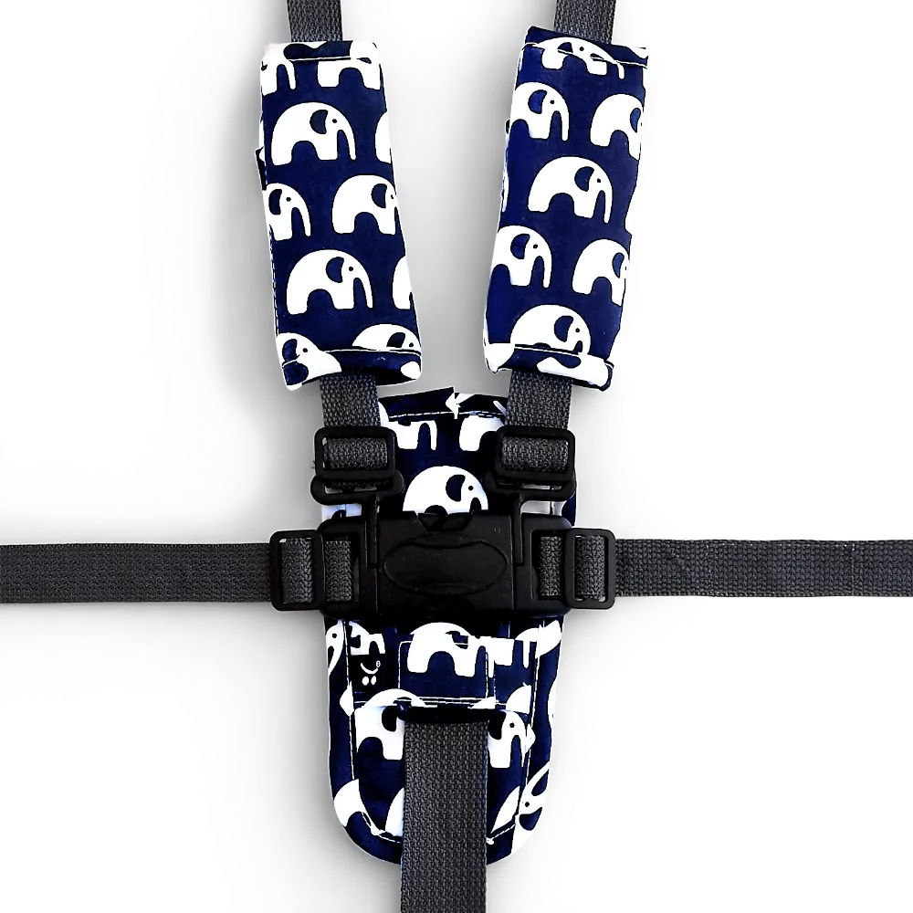 3 Piece Harness Cover Set - Navy Elephants