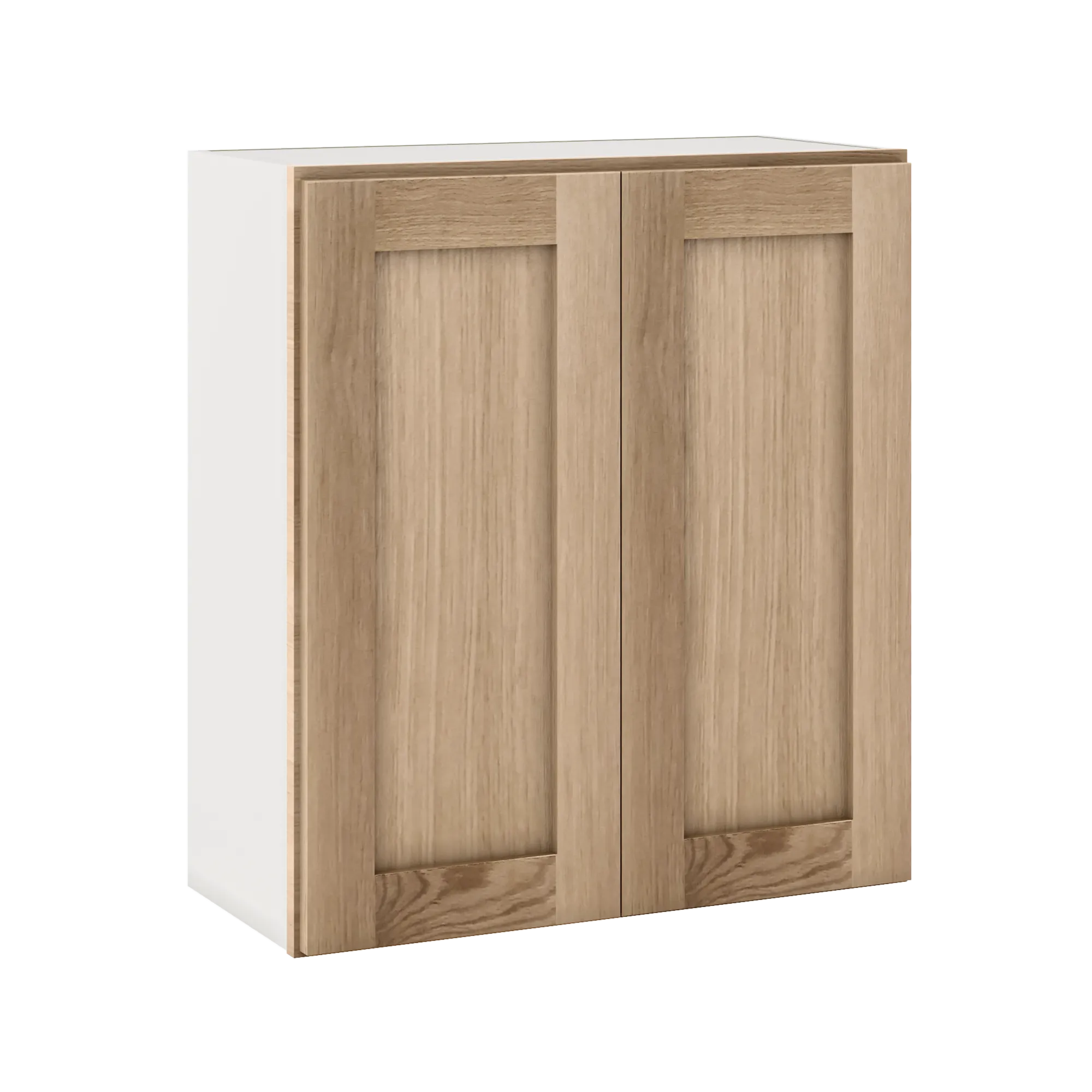 30" Tall Natural Color White Oak Shaker Shaker 1-1/4" Overlay Wall Cabinet - Double Door 24", 27", 30", 33" & 36"