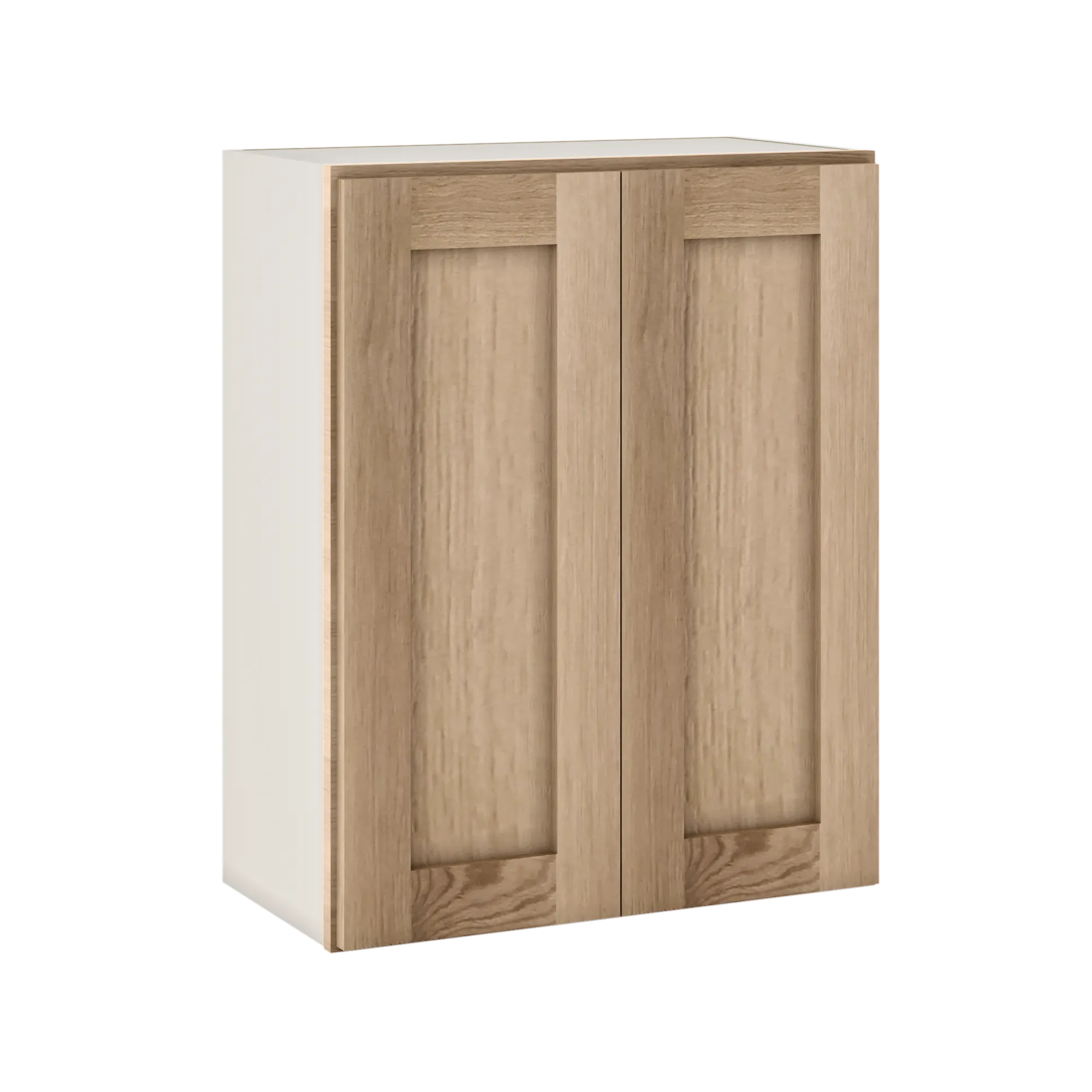 30" Tall Natural Color White Oak Shaker Shaker 1-1/4" Overlay Wall Cabinet - Double Door 24", 27", 30", 33" & 36"