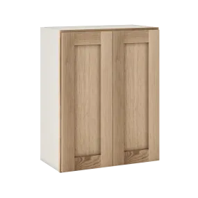 30" Tall Natural Color White Oak Shaker Shaker 1-1/4" Overlay Wall Cabinet - Double Door 24", 27", 30", 33" & 36"