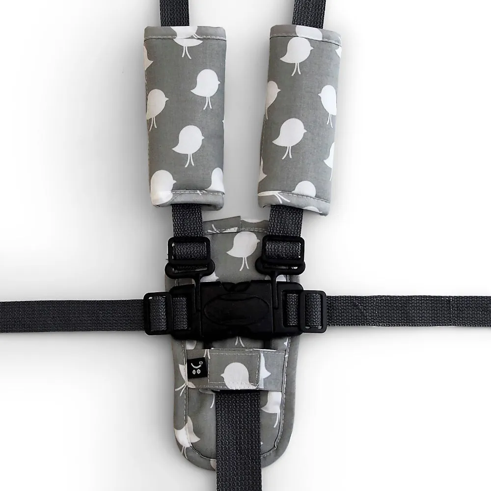 4 Piece Pram Liner Set - Grey Birds