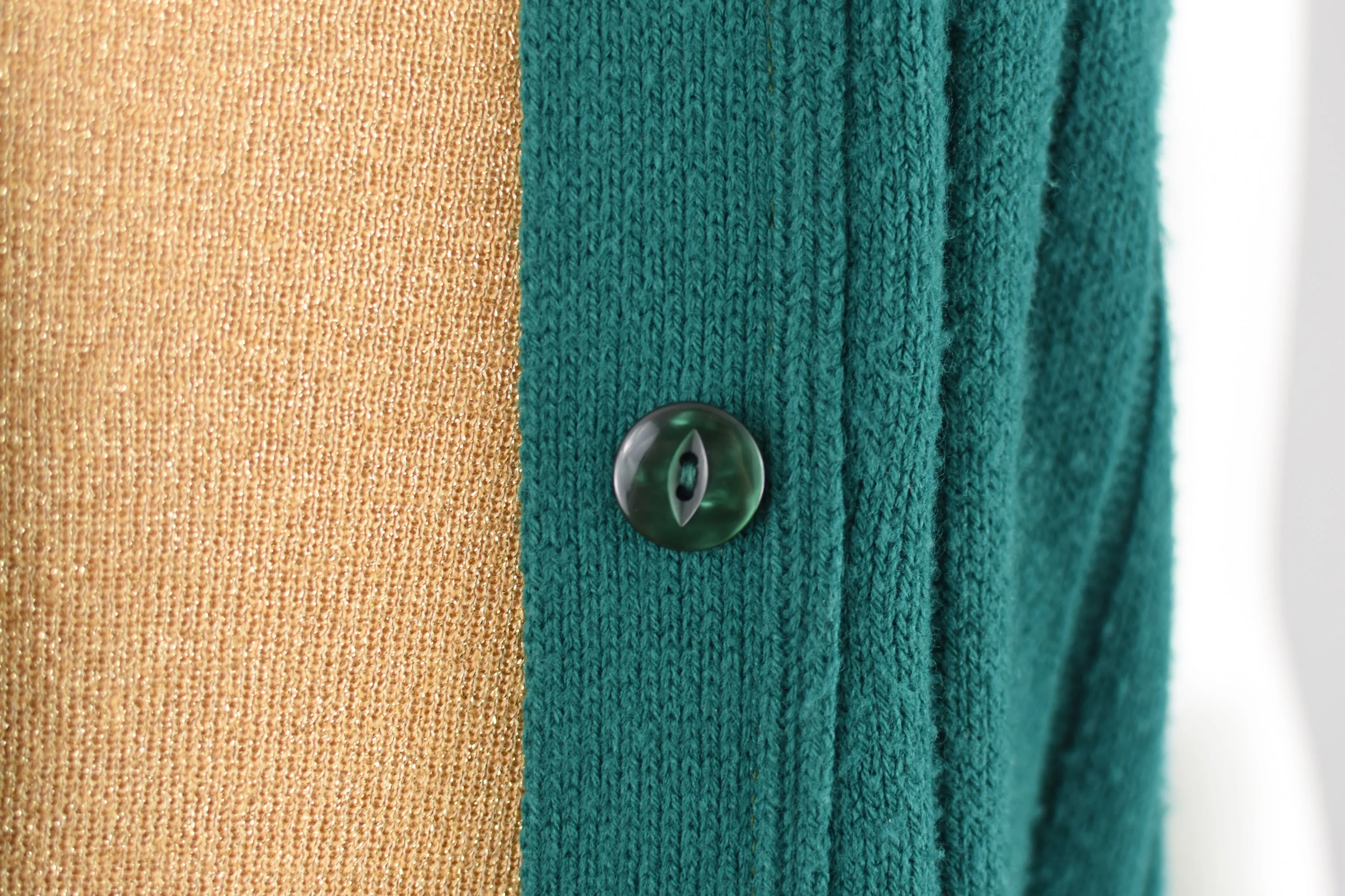 70s Ribbed Green Sweater Vest, Button Down Cardigan, Size Small