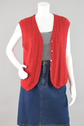 90s Red Cable Knit Sweater Vest, Women's Medium