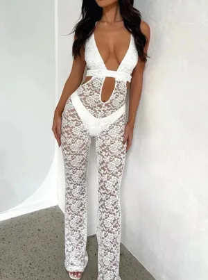 A&A Cece Halter Lace Jumpsuit