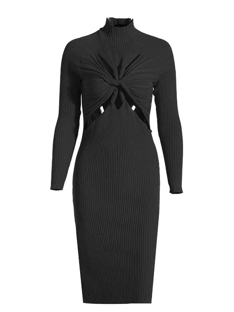 A&A Cross Knot Twist Midi Cut Out Dress