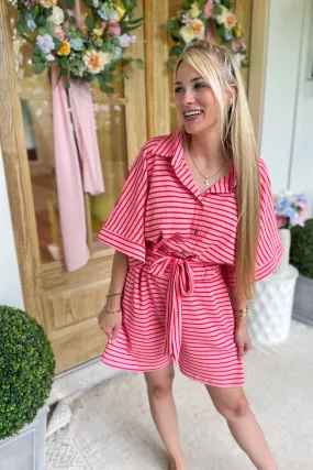 Adalin Textured Stripe Button Down Collared Romper *FINAL SALE