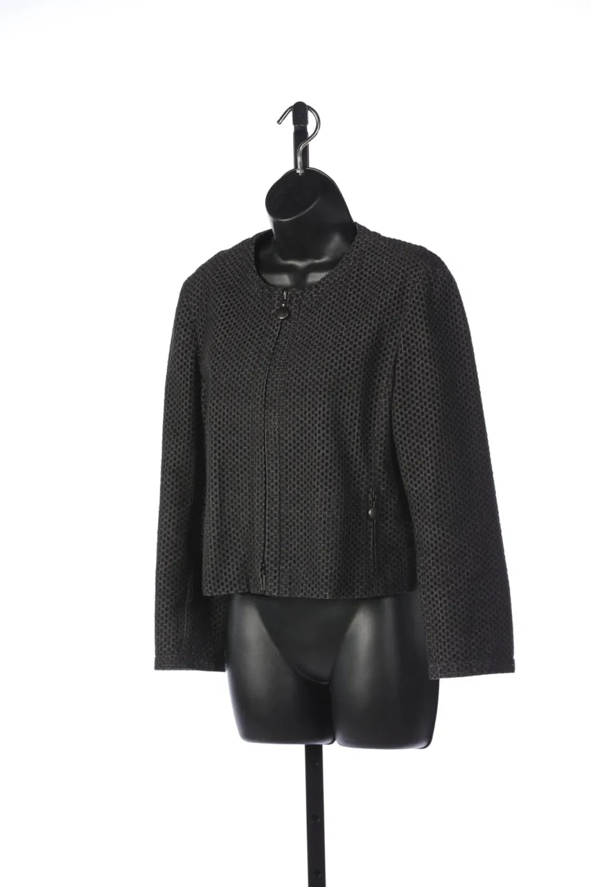 Akris Punto Dark Grey/Black Circular Cut-Out Zip Up Cropped Jacket