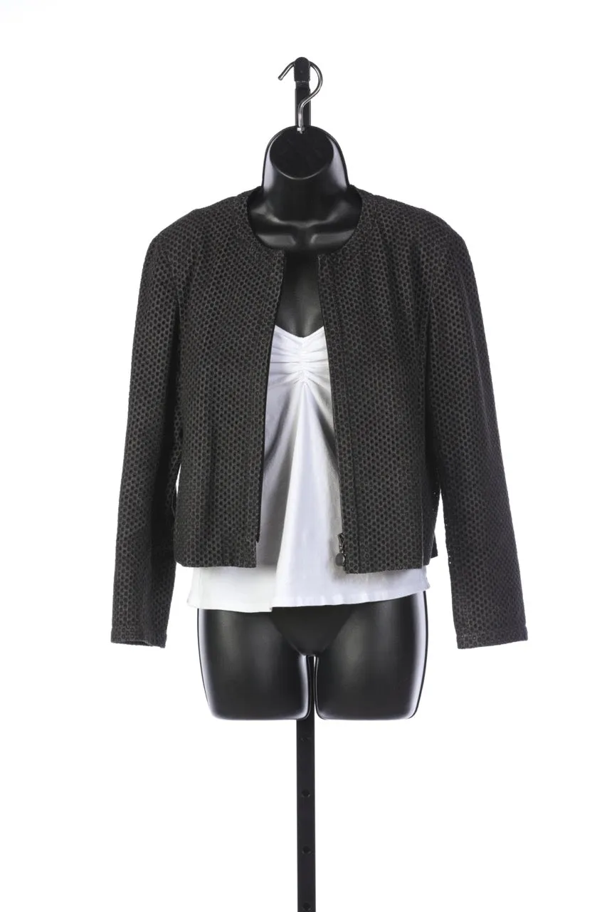 Akris Punto Dark Grey/Black Circular Cut-Out Zip Up Cropped Jacket