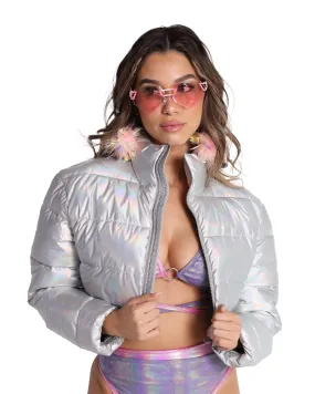 All Night Long Holo Cropped Puffer Jacket