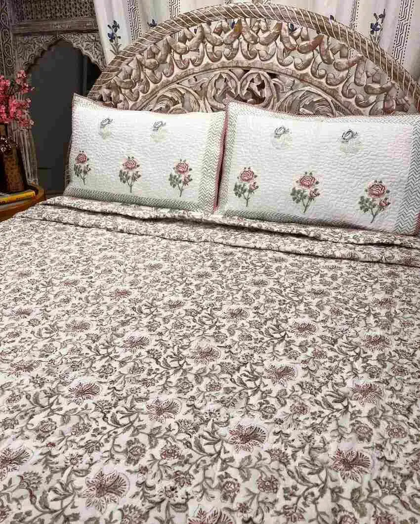 Ambrose Hand Block Mulmul Cotton Bedcover Set | 90 x 108 inches