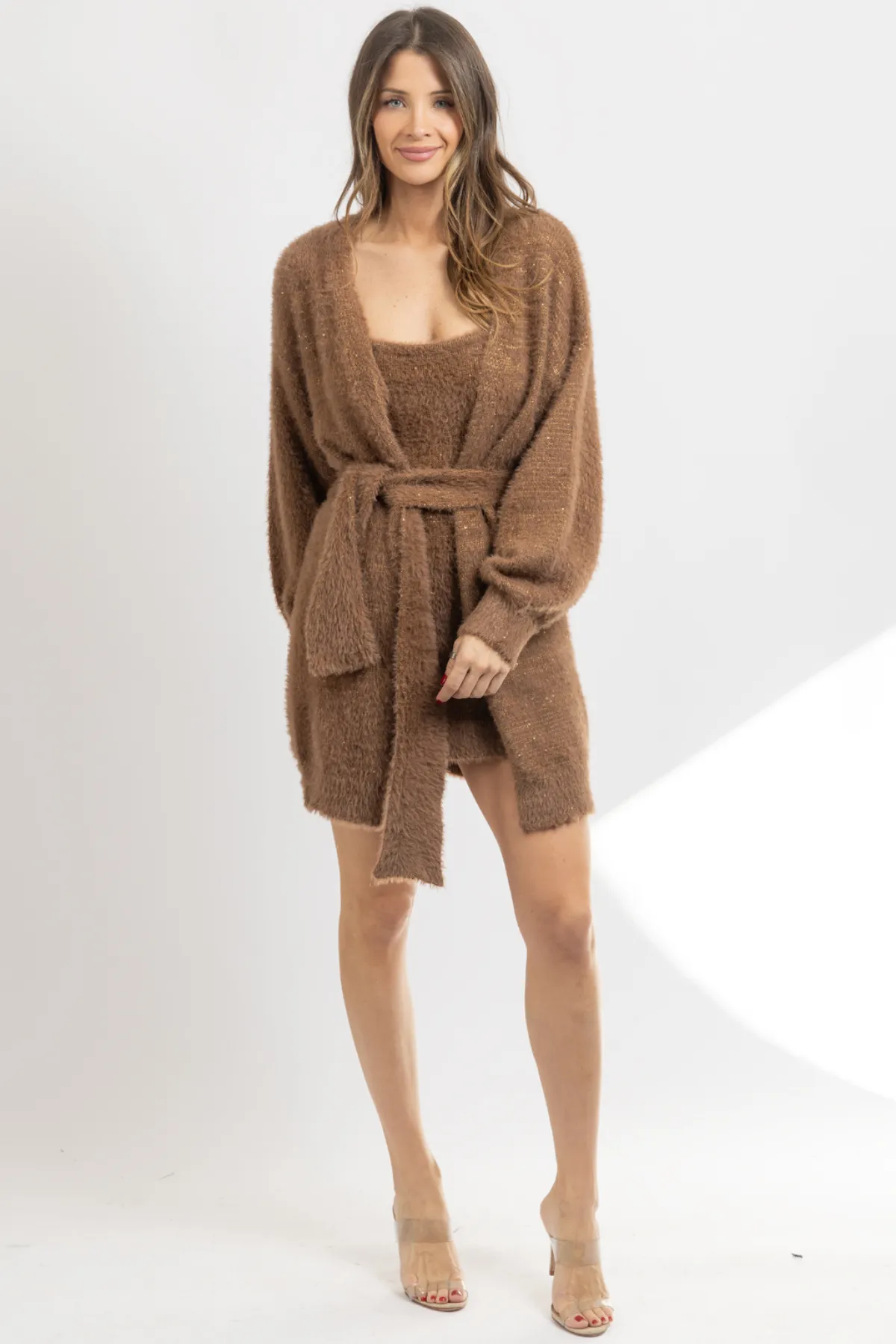 ANGORA BROWN MINI DRESS   CARDI