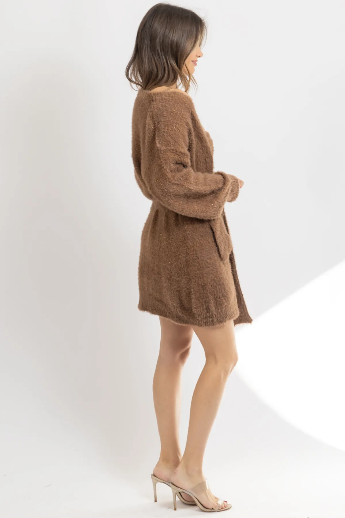 ANGORA BROWN MINI DRESS   CARDI