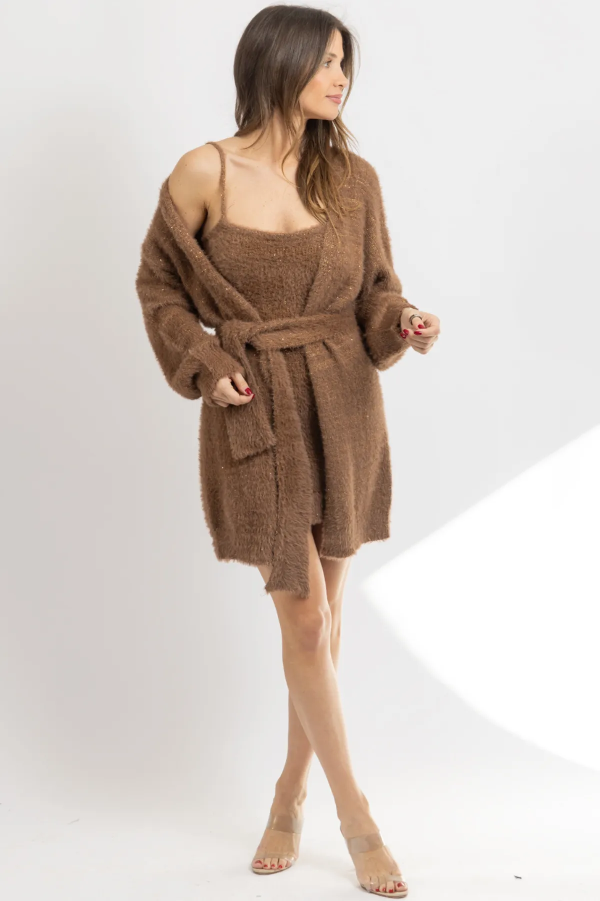 ANGORA BROWN MINI DRESS   CARDI