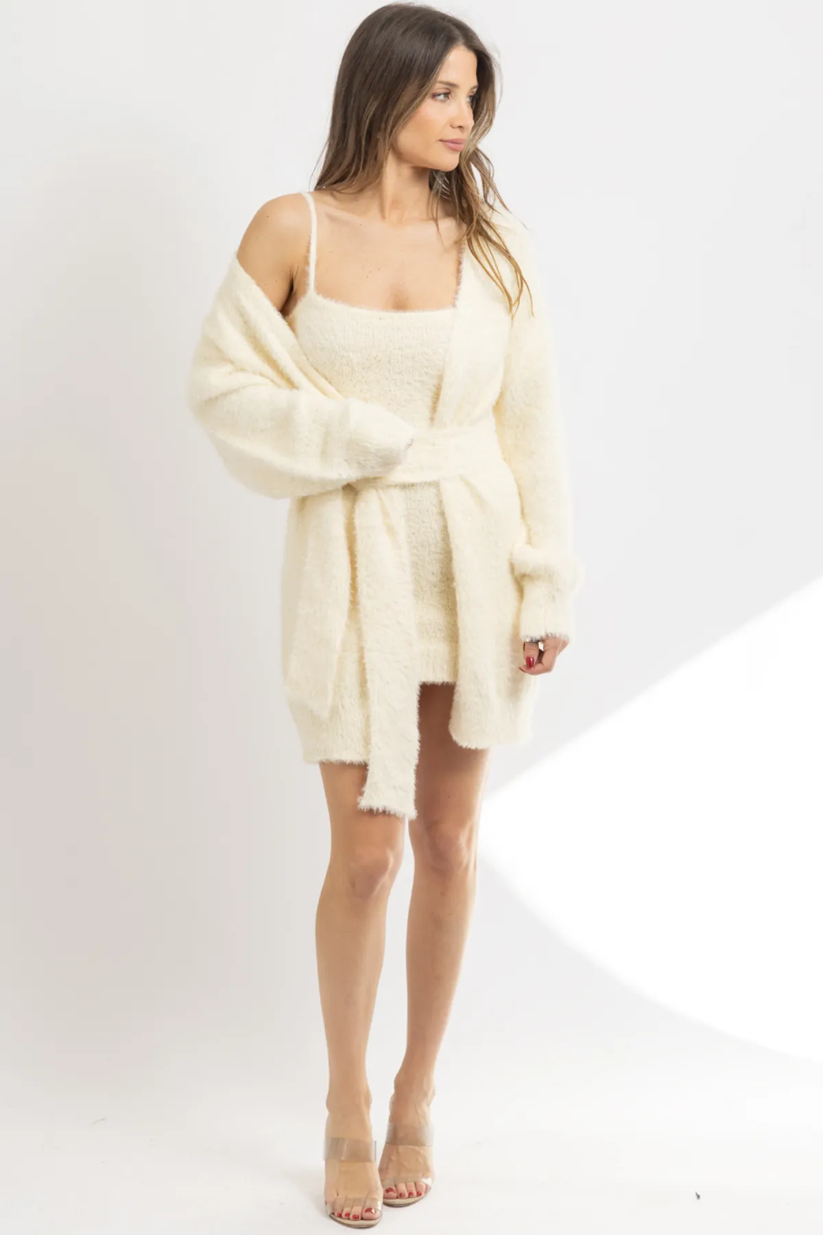 ANGORA IVORY MINI DRESS   CARDI