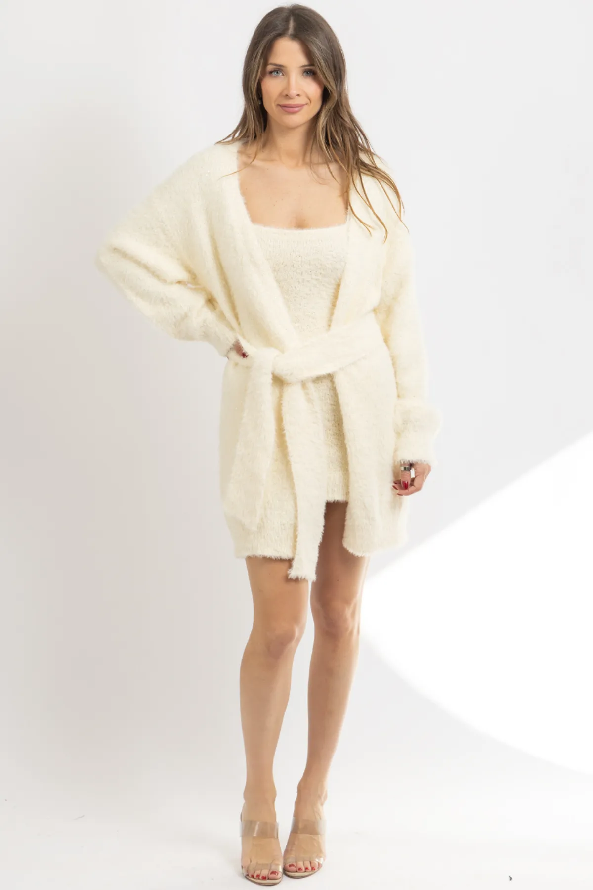 ANGORA IVORY MINI DRESS   CARDI