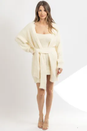 ANGORA IVORY MINI DRESS   CARDI