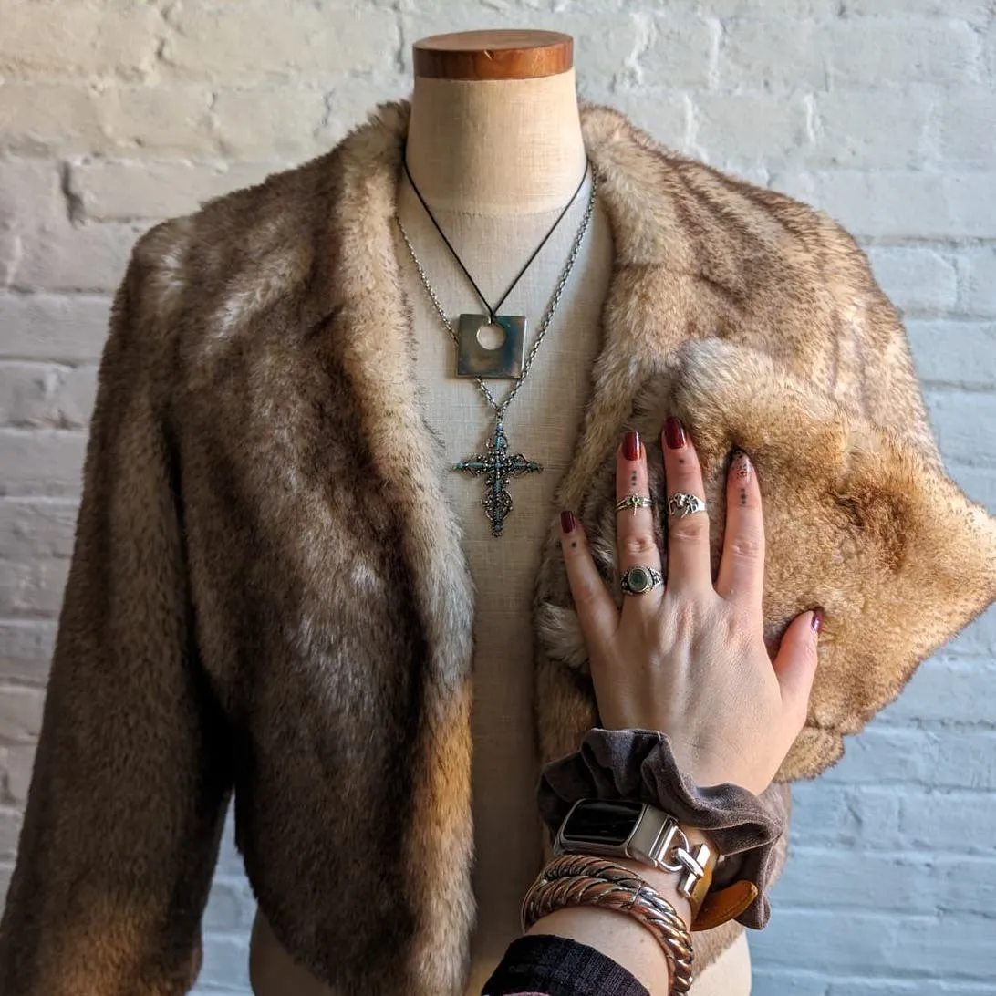 Anthro Faux Fur Cropped Penny Lane Jacket Minimalist Boho Mob Wife Sweater Coat