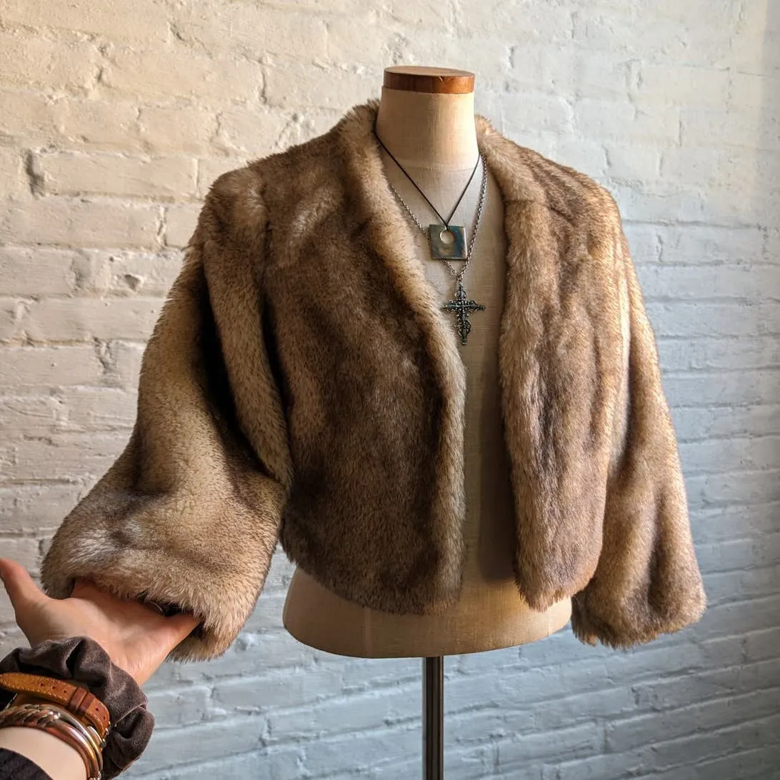 Anthro Faux Fur Cropped Penny Lane Jacket Minimalist Boho Mob Wife Sweater Coat