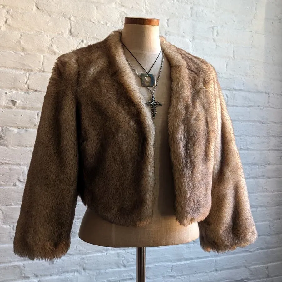 Anthro Faux Fur Cropped Penny Lane Jacket Minimalist Boho Mob Wife Sweater Coat