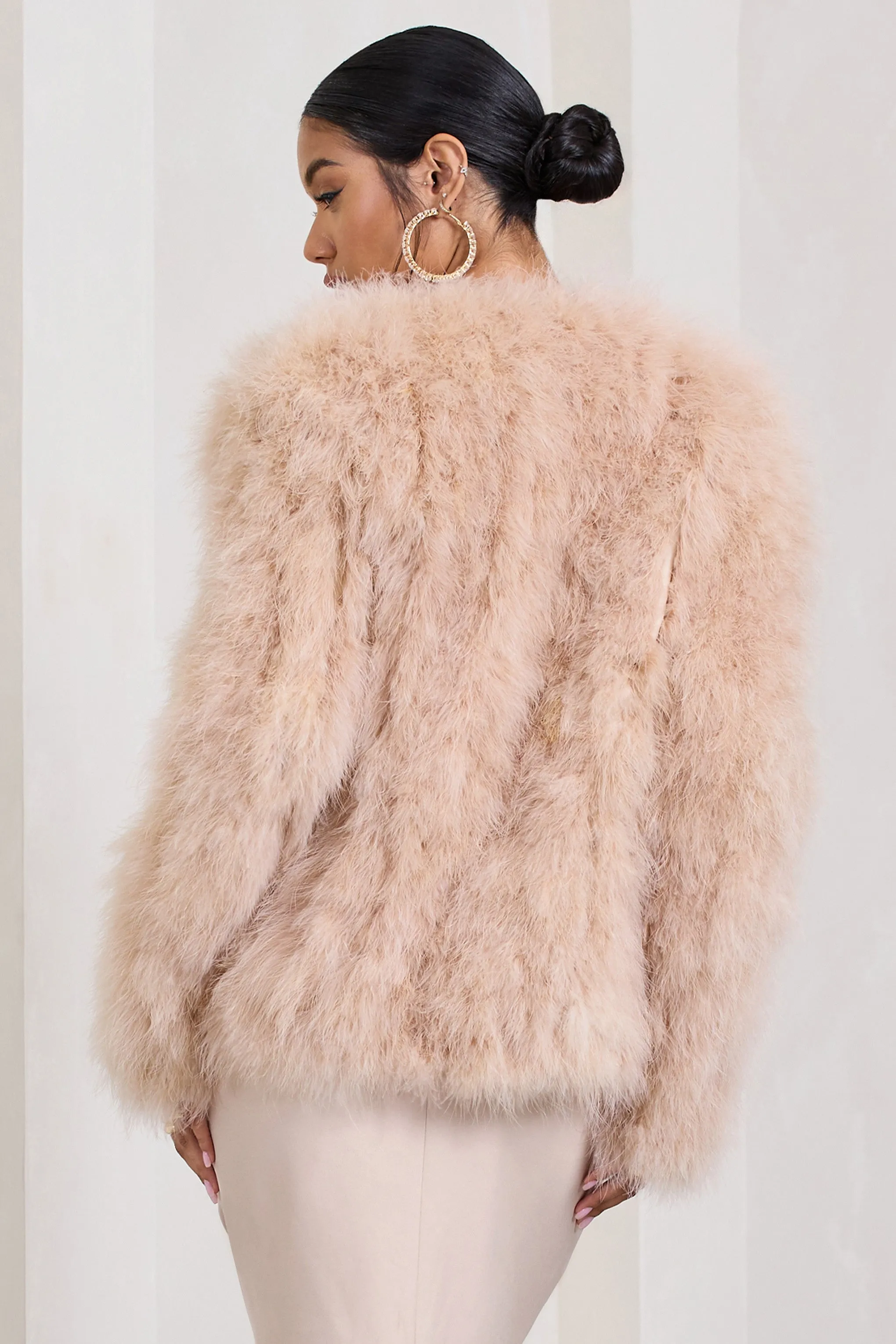 Aves | Champagne Short Fluffy Feather Jacket