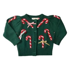 Baby Constance Sweater - Green Candy Cane Bows