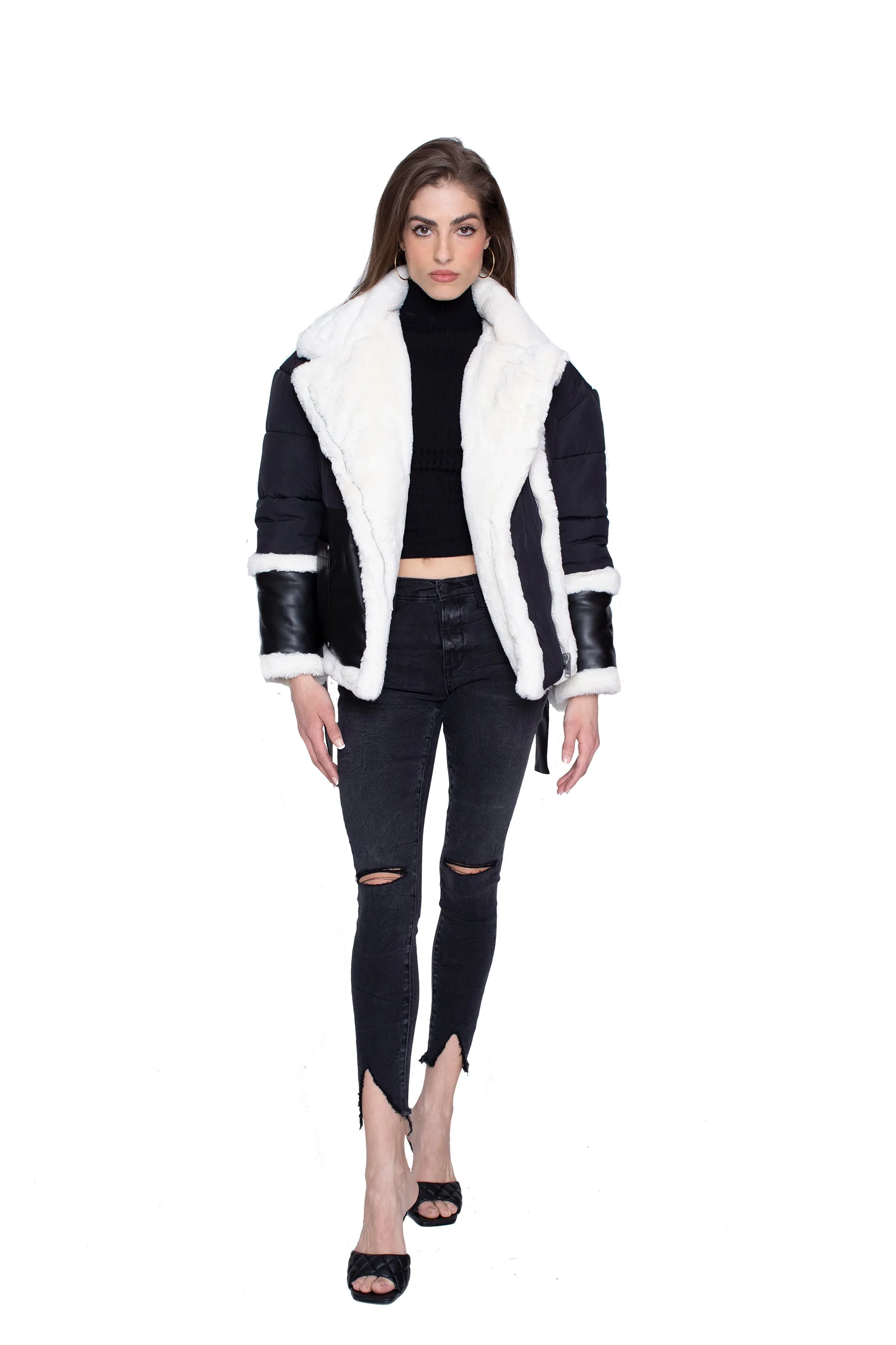 Baby Its Cold Wrap Puffer in Black and Off White