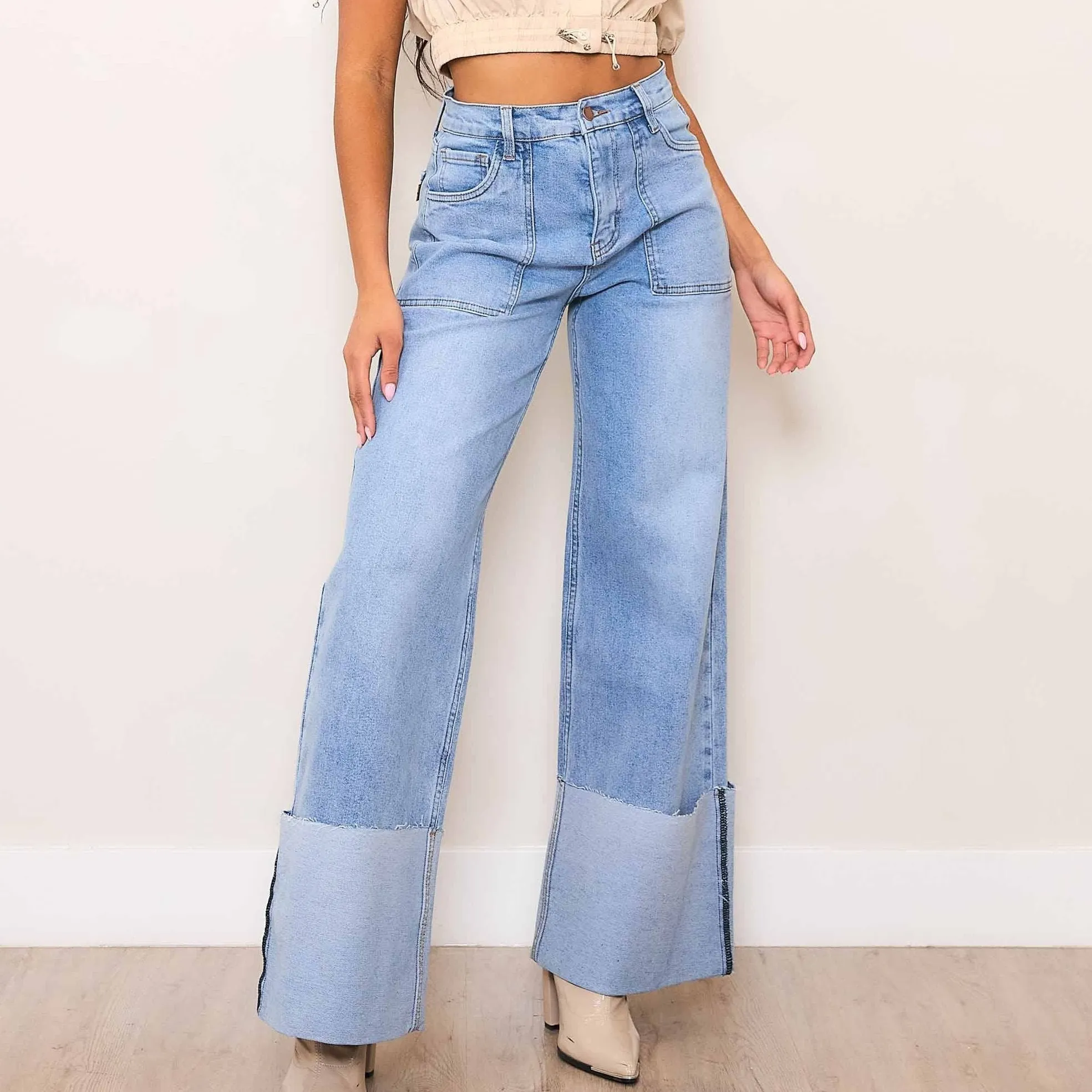 Bailey Medium Wash Wide Cuff Leg Jeans