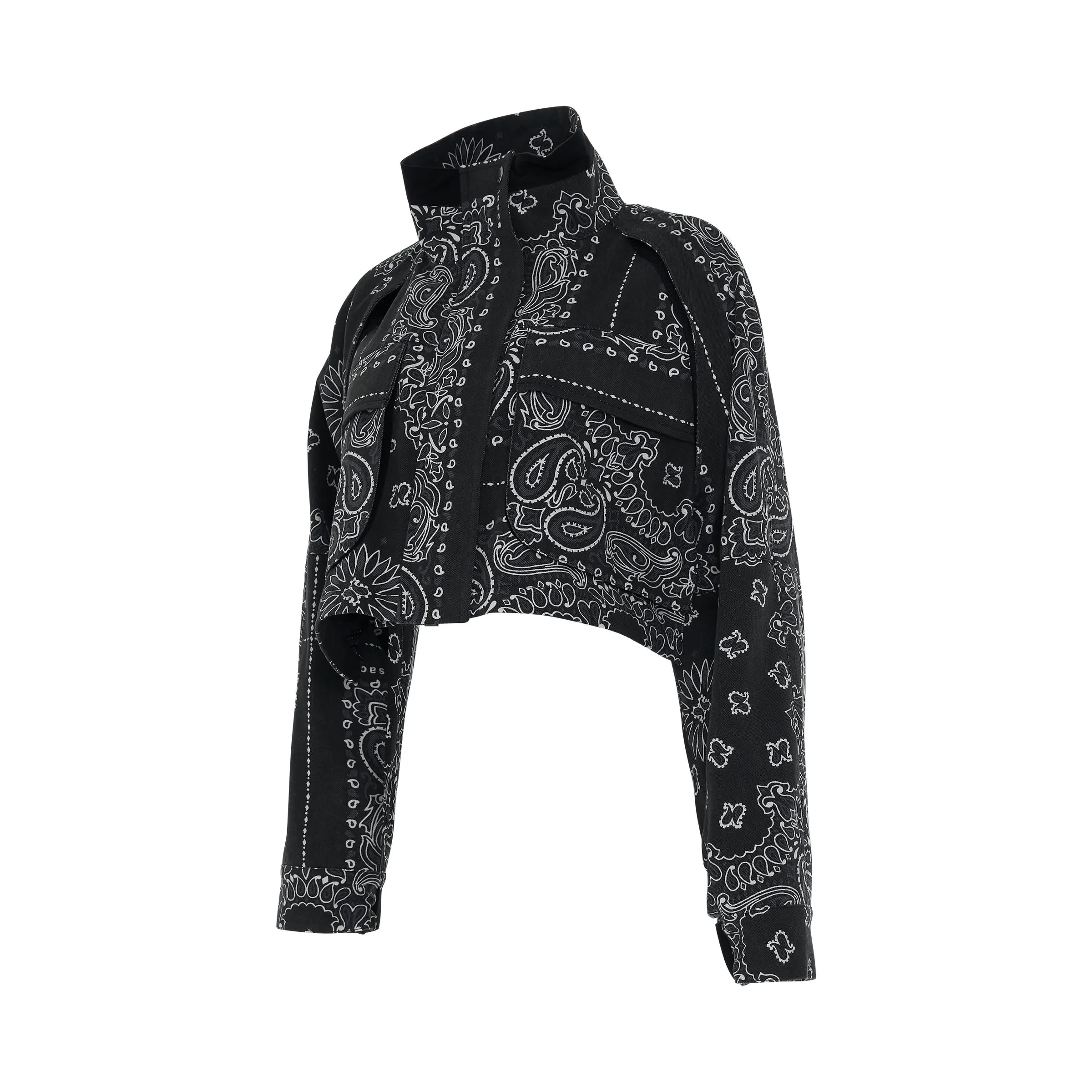 Bandana Print Crop Jacket in Black