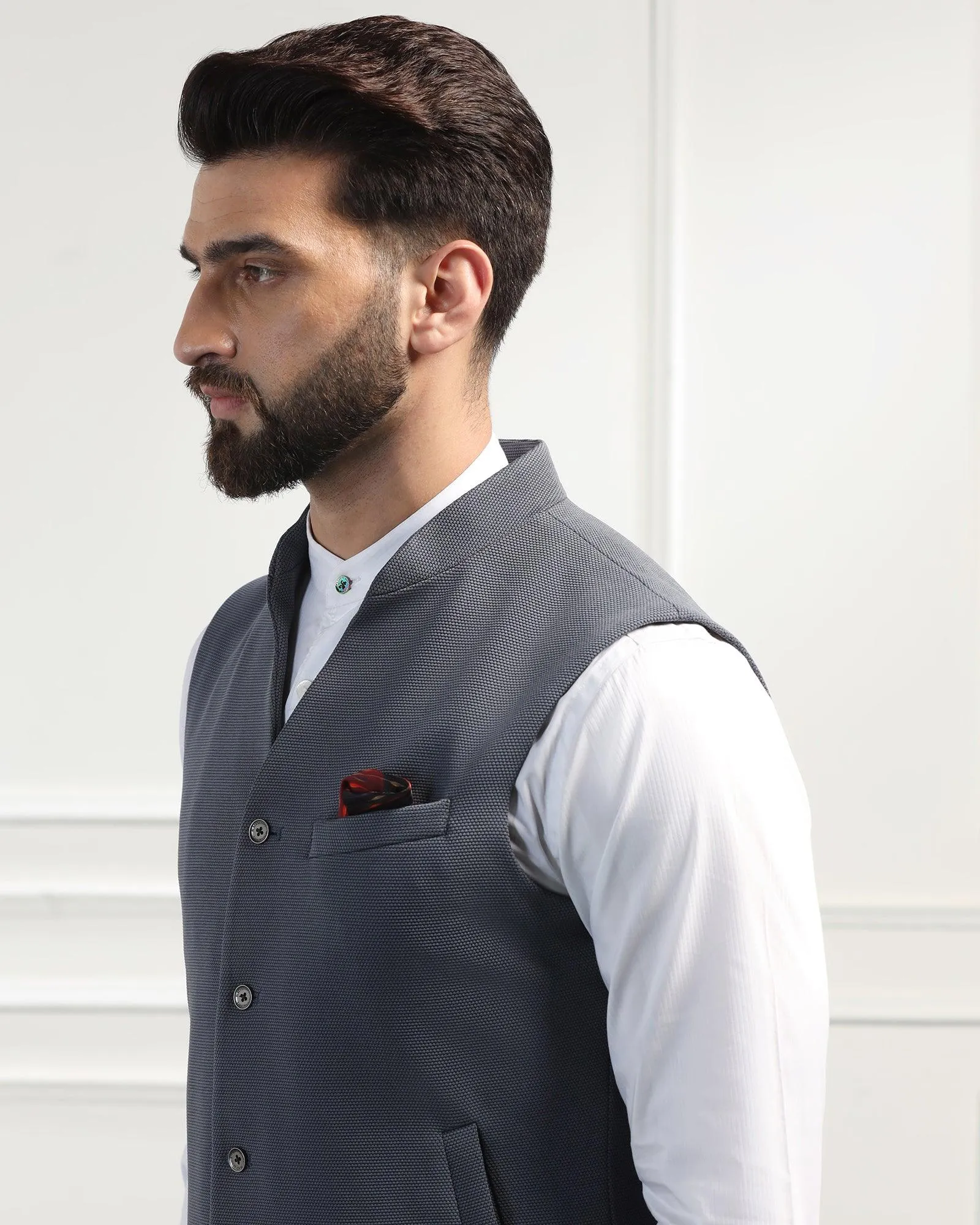 Bandhgala Formal Grey Textured Waistcoat - Sail