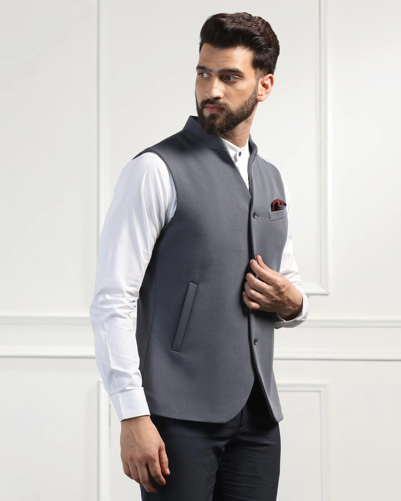 Bandhgala Formal Grey Textured Waistcoat - Sail