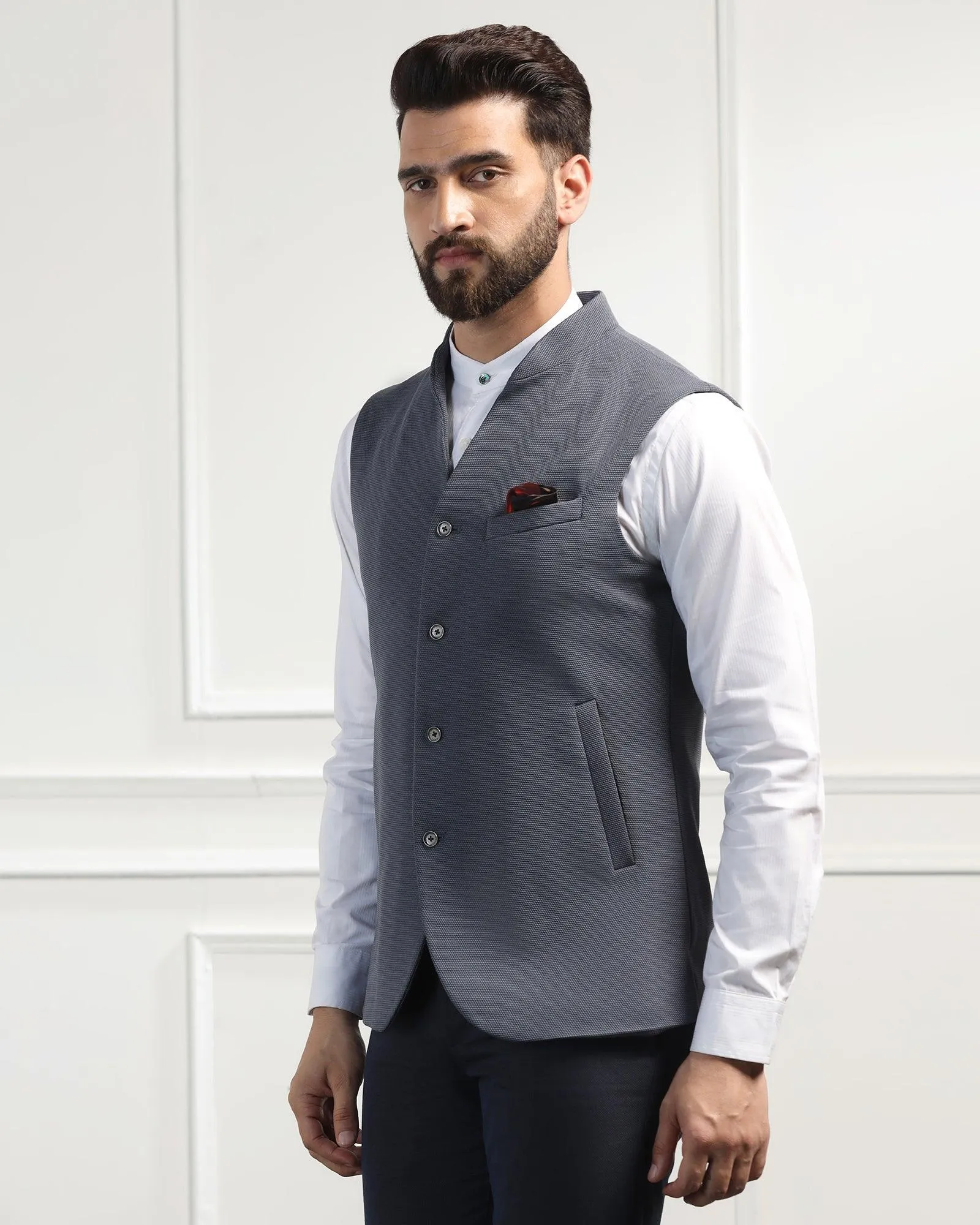 Bandhgala Formal Grey Textured Waistcoat - Sail