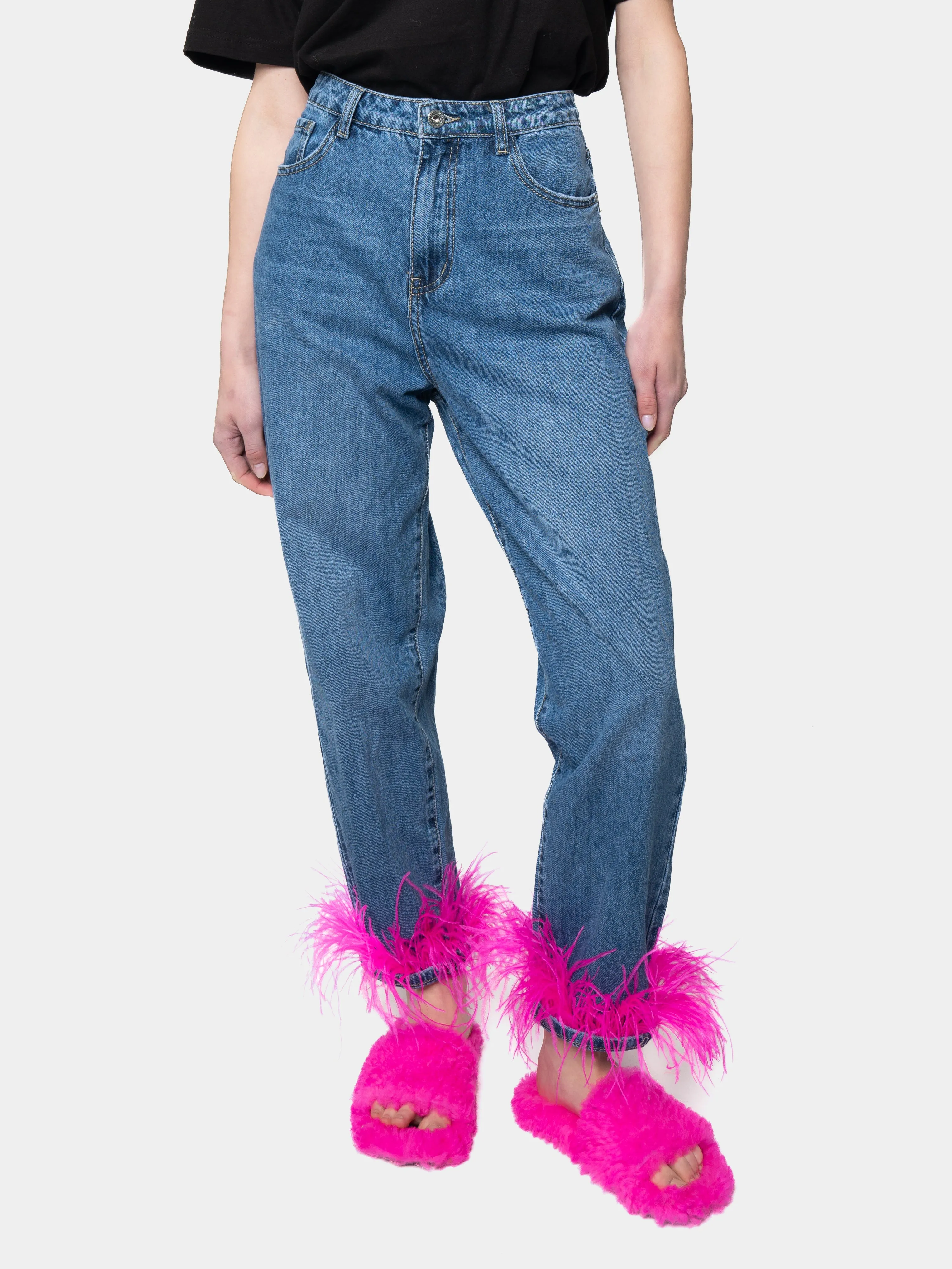 BARCELONA-Fuchsia Marabou Feather Jeans