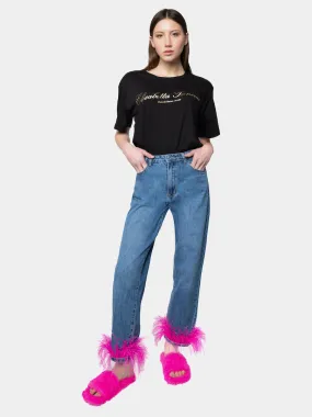 BARCELONA-Fuchsia Marabou Feather Jeans