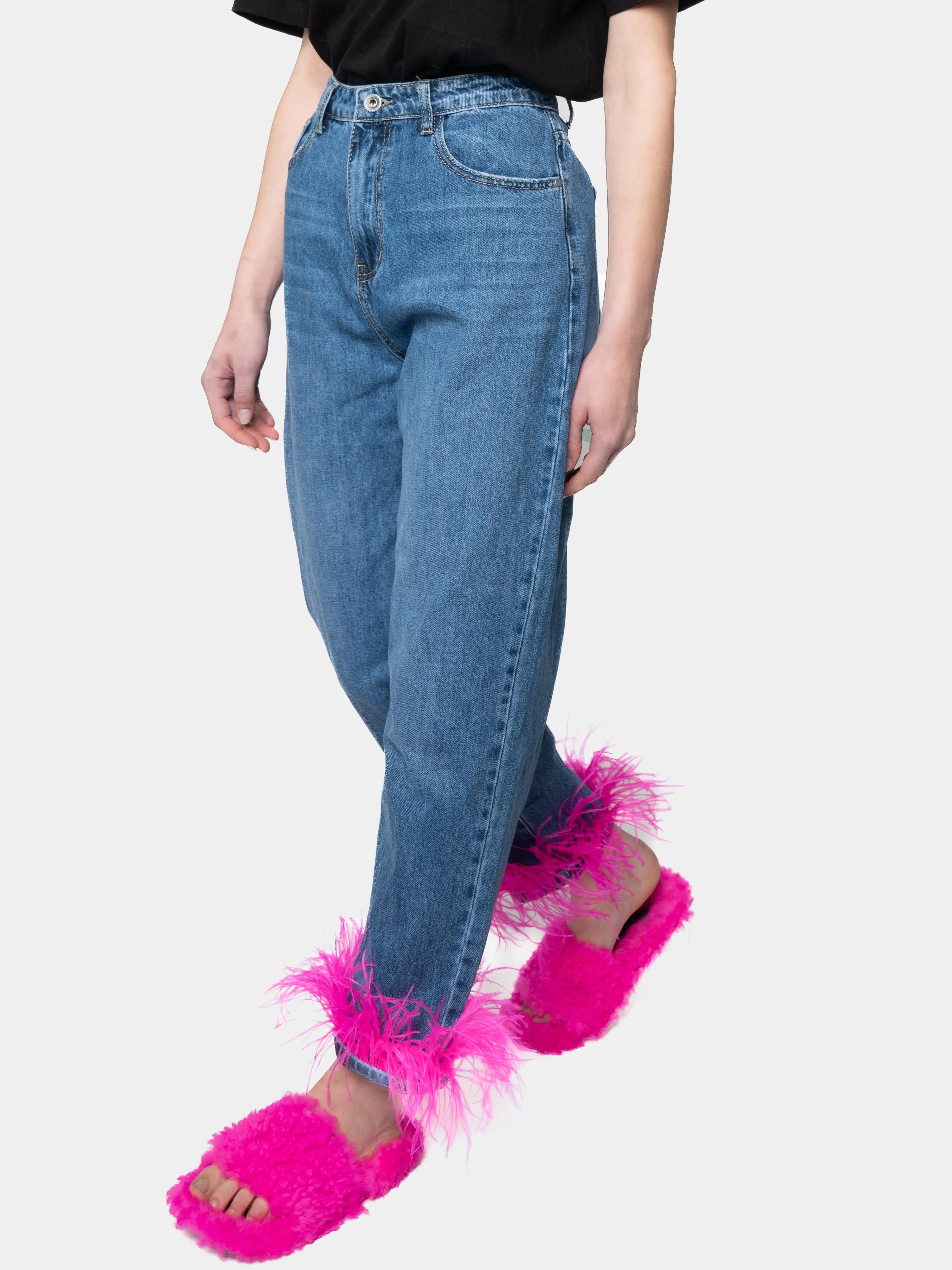 BARCELONA-Fuchsia Marabou Feather Jeans