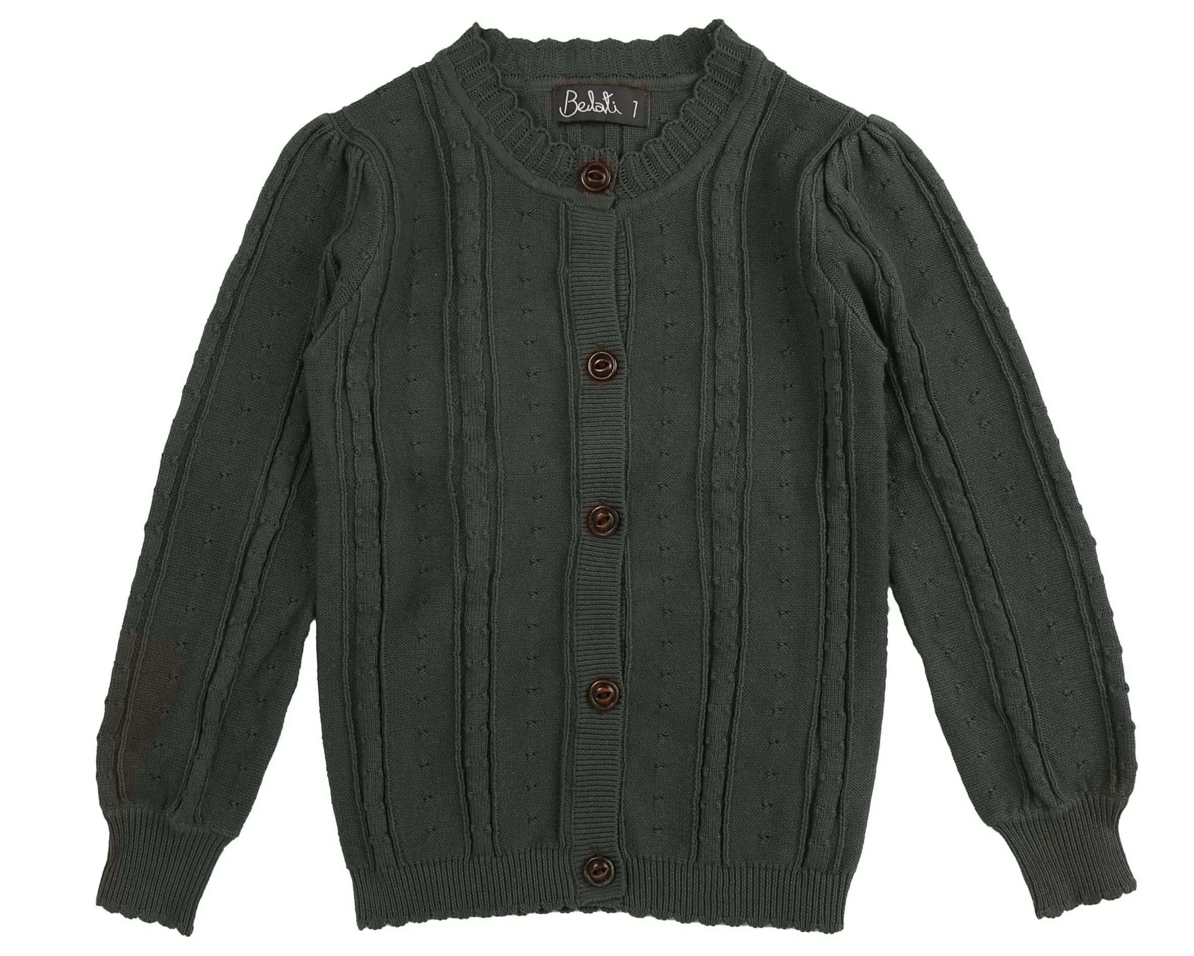 Belati Forest Green Ribbed Pointelle Cardigan (BKN476)