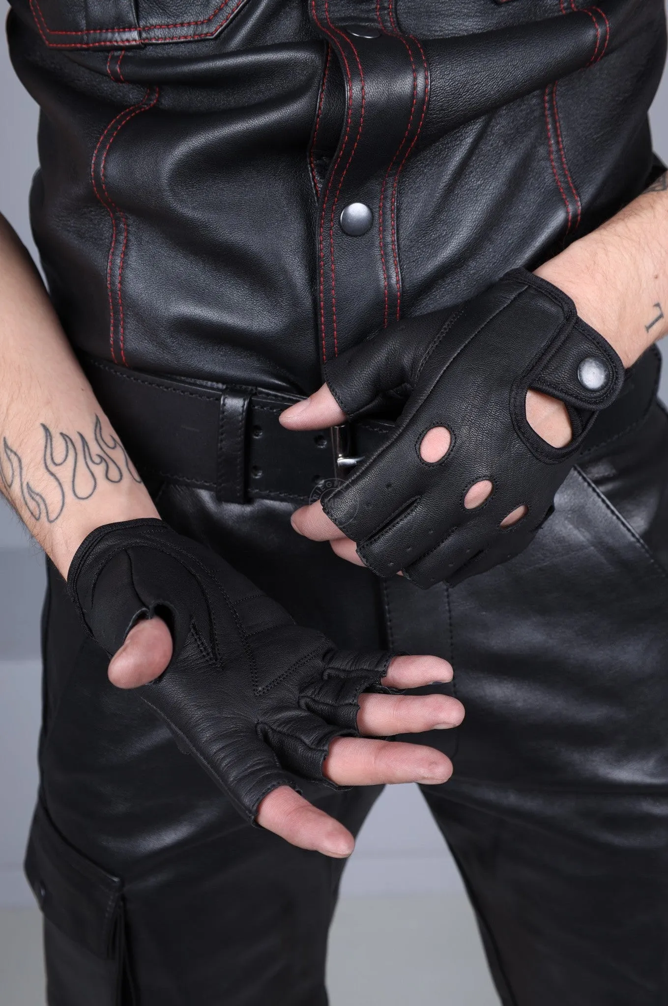 Black Leather Fingerless Gloves