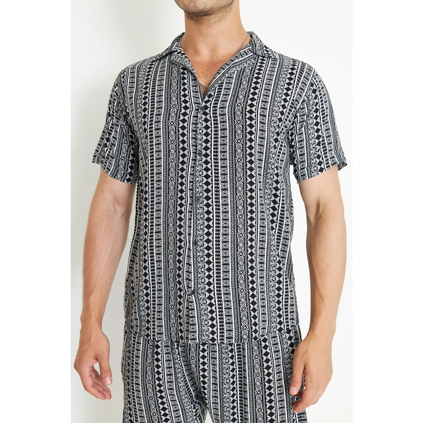 Black Linen Patterned Printed Co-Ords