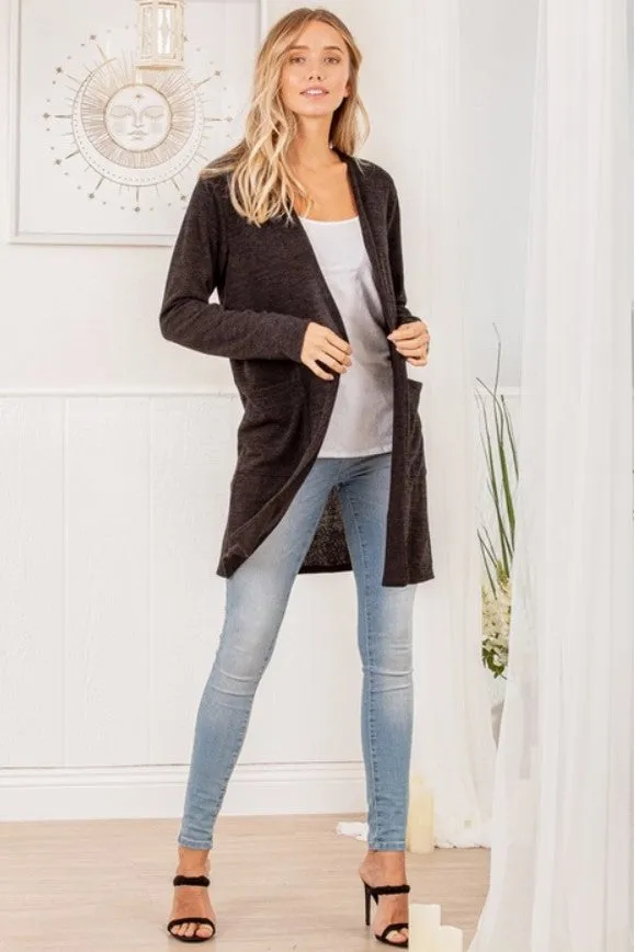 Black Open Cardigan w/Pockets - #7088-7093