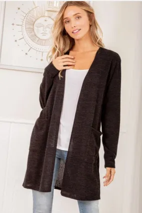 Black Open Cardigan w/Pockets - #7088-7093