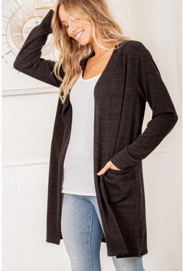 Black Open Cardigan w/Pockets - #7088-7093