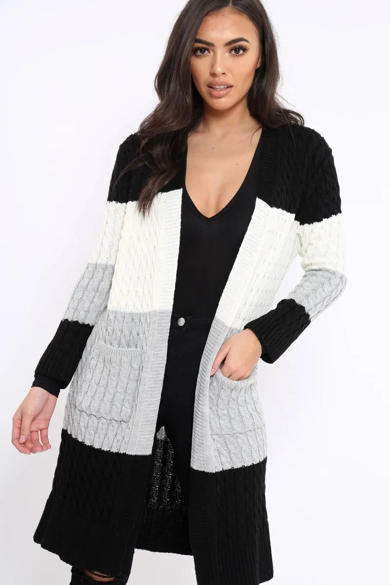 Black White and Grey Striped Cardigan - Nellie