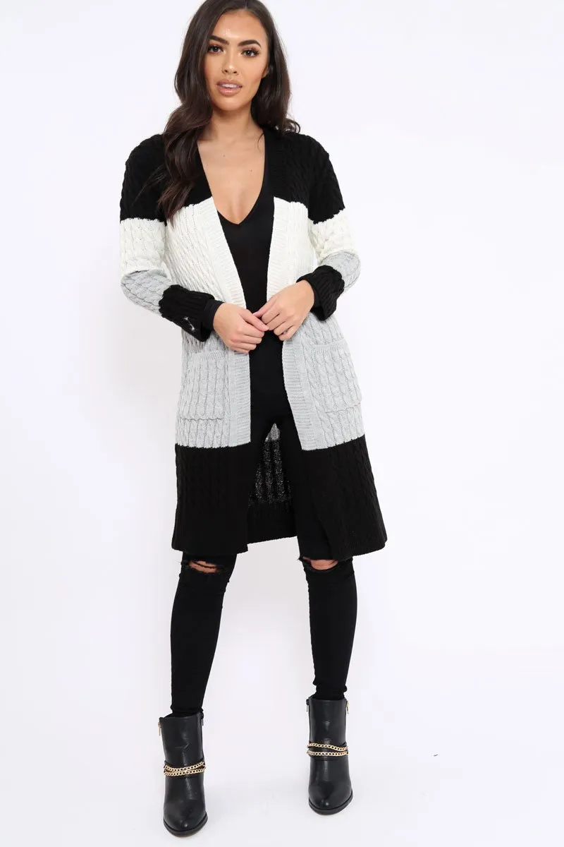 Black White and Grey Striped Cardigan - Nellie