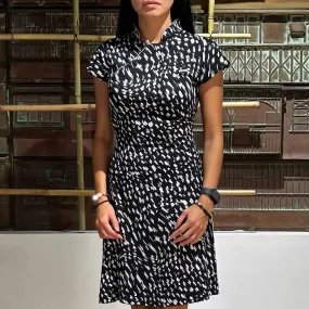 Black White Brushstrokes Qipao Dress